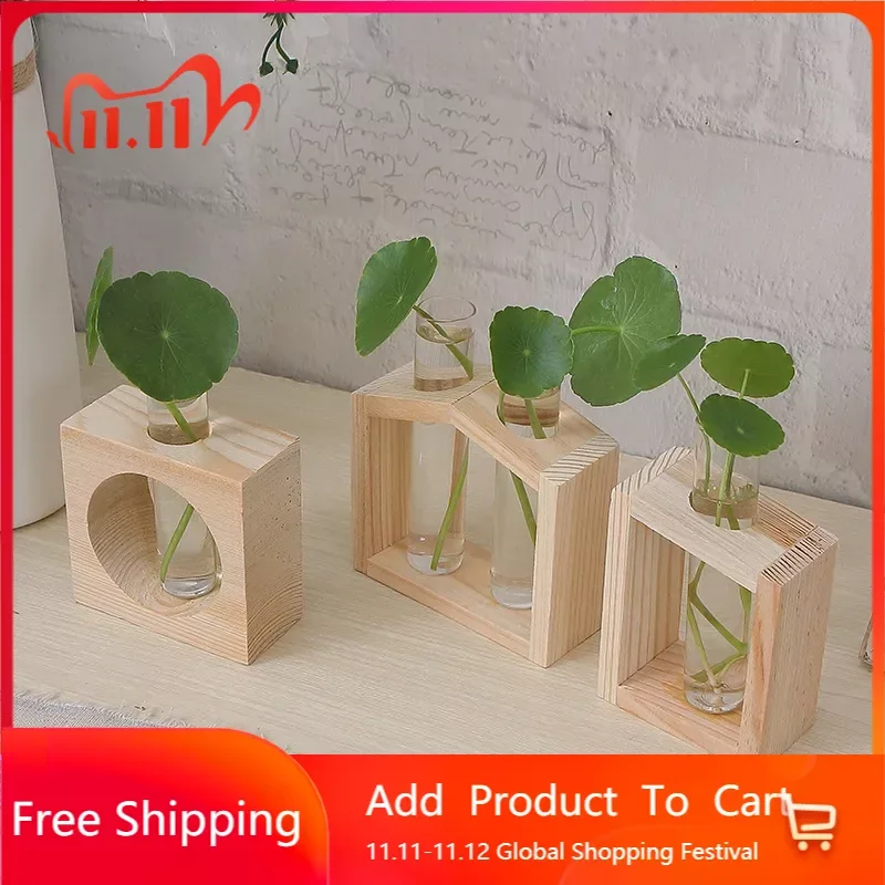 

Mini Table Garden Vase Plant Wood Desk Decor Hydroponics Minimalist Decor Vase Office Accessories Vazo Home Decoration BI50VS