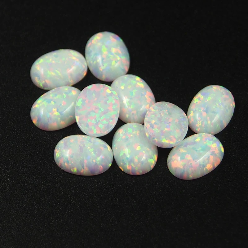 50pcs/Lot 2x3mm-10x14mm Oval Shape Loose Opal Stone Lab Created Flat Back Cabochon OP17 White Cabochon Opal Stones For Jewelry