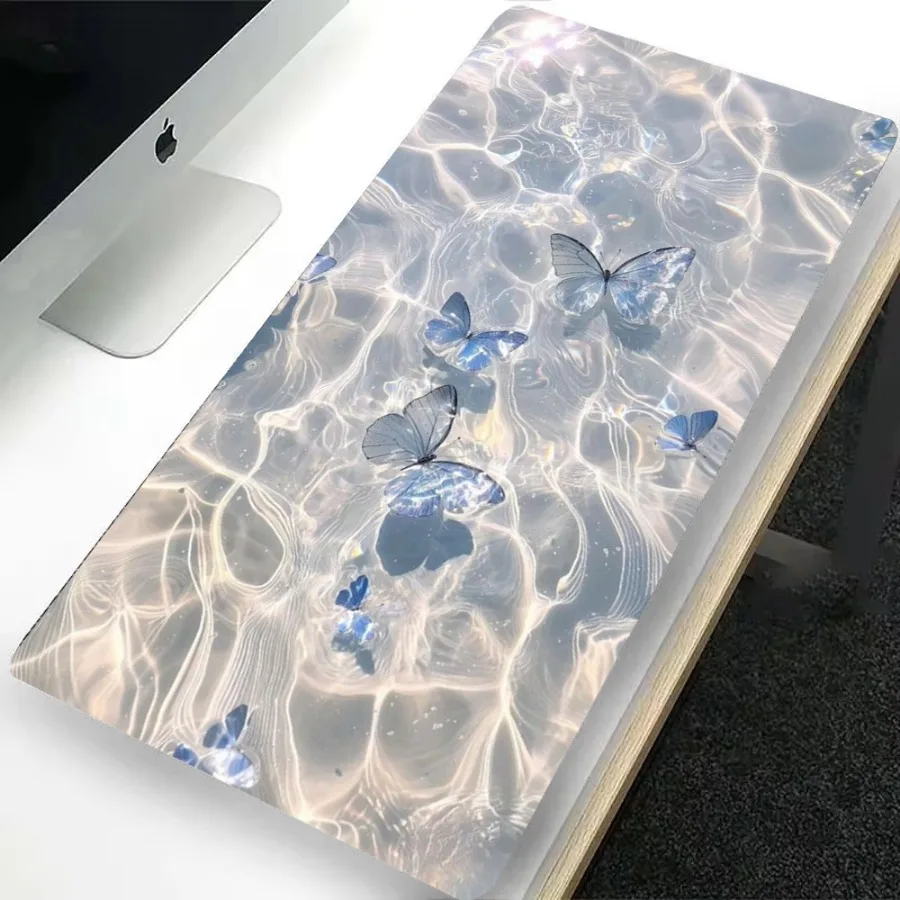 Butterflies Wave Mouse Pad XXL Anti-Slip Purple Blue Pink White Desk Mat Computers Offices and Gaming Keyboards Stylish Design 3