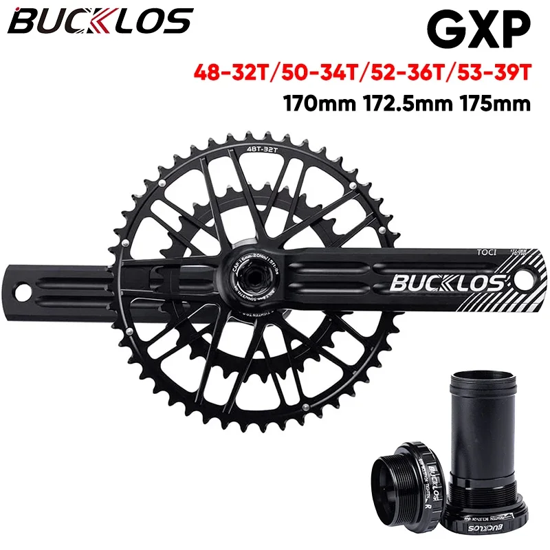 

BUCKLOS Bike Crankset Hollowtech Fit GXP Bicycle Mtb Crank Arm Integrated Double chainring 48-32T 50-34T 52-36T 53-39T for Sram