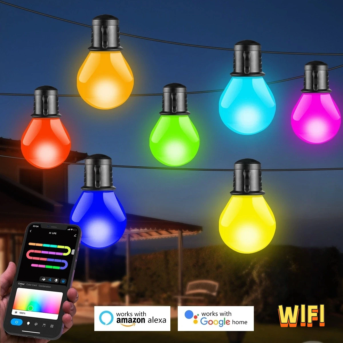 Smart WIFI/Bluetooth G40 Led-lampe String Licht 25/50 Glühbirnen Weihnachten USB Lichterkette Zimmer Outdoor Garten decor LED Girlande Lampe