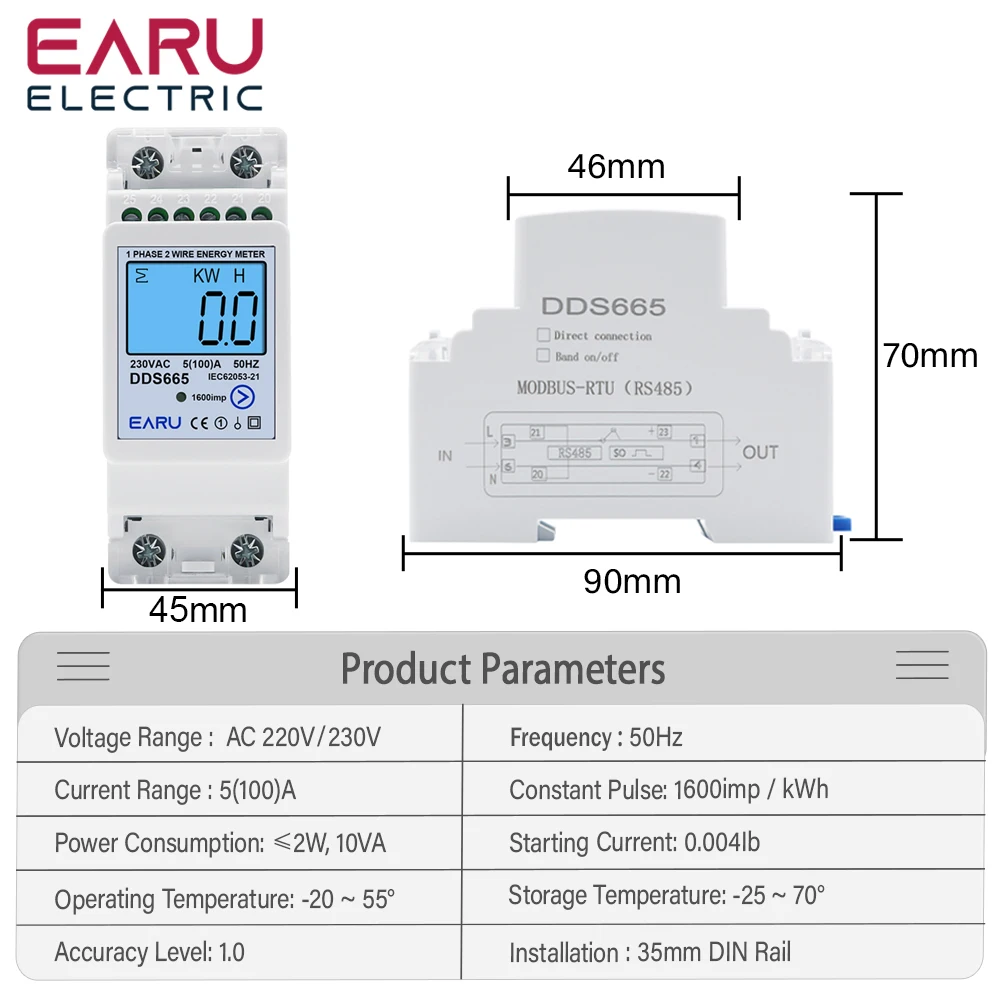 Multifunction 230V 100A Bi-Directional Energy Meter Reset Zero Kwh Solar PV Powe