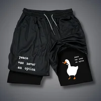 Cartoon Duck Print Men's Shorts Summer Double Layer Letter Print Shorts Quick Drying Pants Fitness Tracksuit Beach Short Pants 1