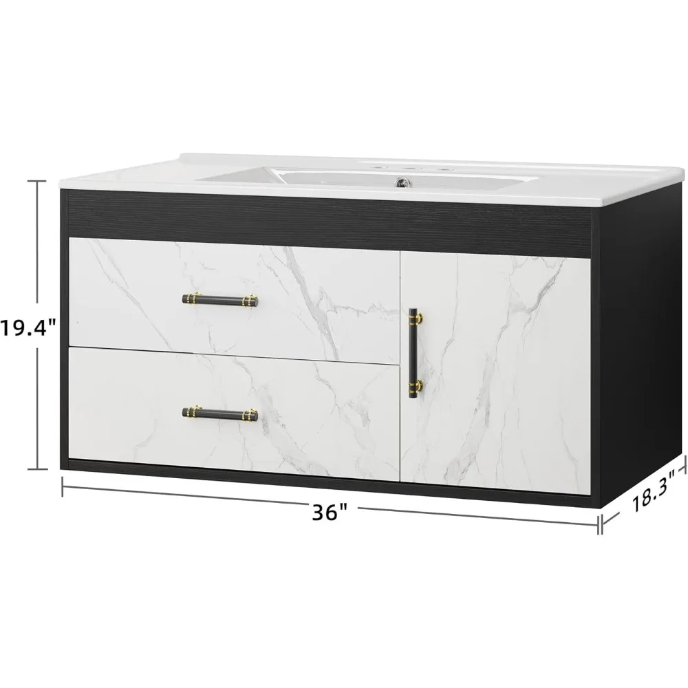 36 Inch Floating Bathroom Vanity with Sink, Wall Mounted Bathroom Vanity, 2 Drawers and Soft Close System Cabinet 2