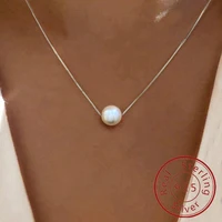 Collier avec pendentif en nacre pour femmes, en argent Sterling 925, de luxe, blanc, 6MM, 8MM, 10MM, accessoires bijoux de mariage 1