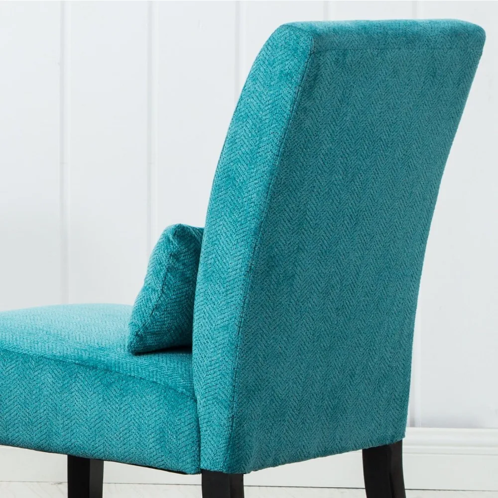Pisano Teal Blue Fabric Armless Contemporary Accent Chair with Kidney Pillow 6