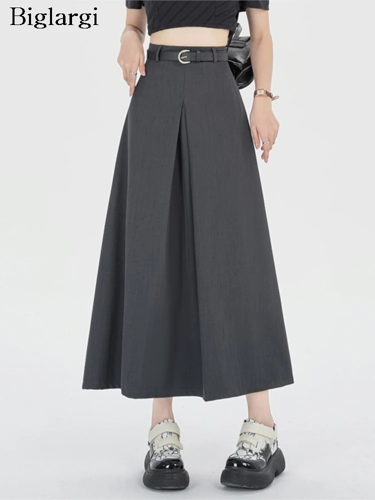 

Юбка-трапеция Женская плиссированная с оборками, длинная модная ассиметричная Повседневная Свободная юбка с завышенной талией, в Корейском стиле, весна