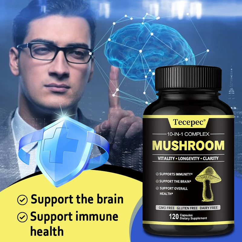 10-in-1 Mushroom Complex Lion's Mane, Reishi, helps with brain clarity and function, improves memory, concentration and thinking