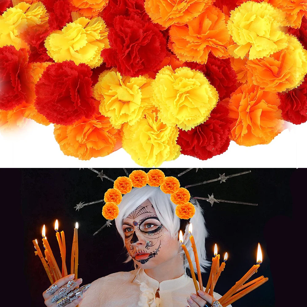 101 Rami Di Calendule Artificiali In Seta – Fiori Finti Arancioni Per Decorazioni Diwali, Ghirlande, Matrimoni E Festività Indiane