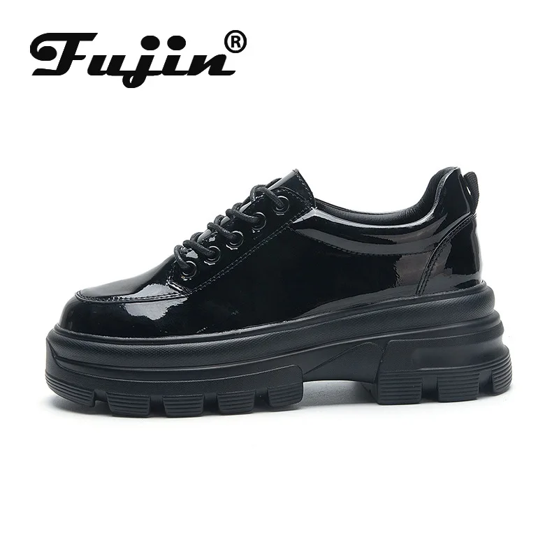 

Fujin 8cm Leather Shoes Oxford Loafer Genuine Leather Patent Platform Wedge Spring Autumn Shoes Sneakers Summer Fashion Sneakers