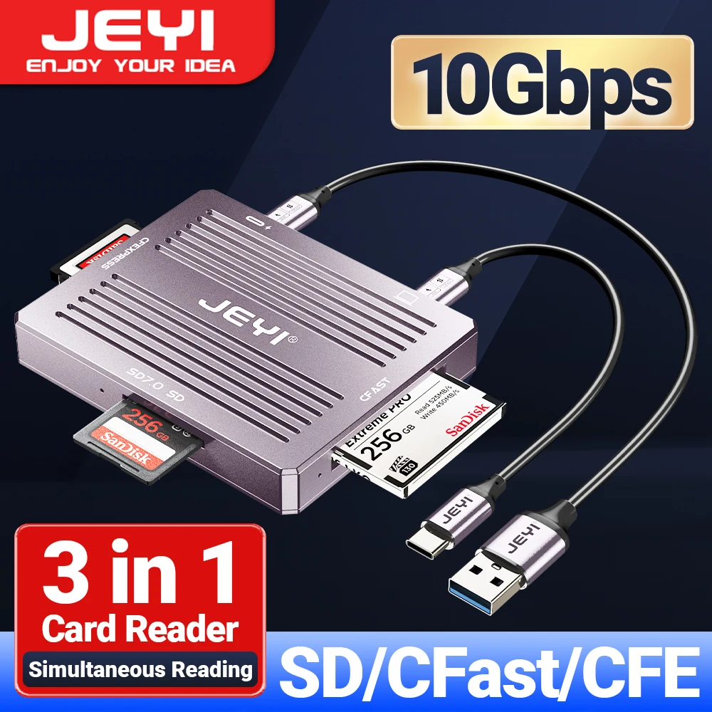 JEYI USB3.2 10Gbps SD/CFast/CFE 3 in 1 Card Reader, Read CFexpress Type