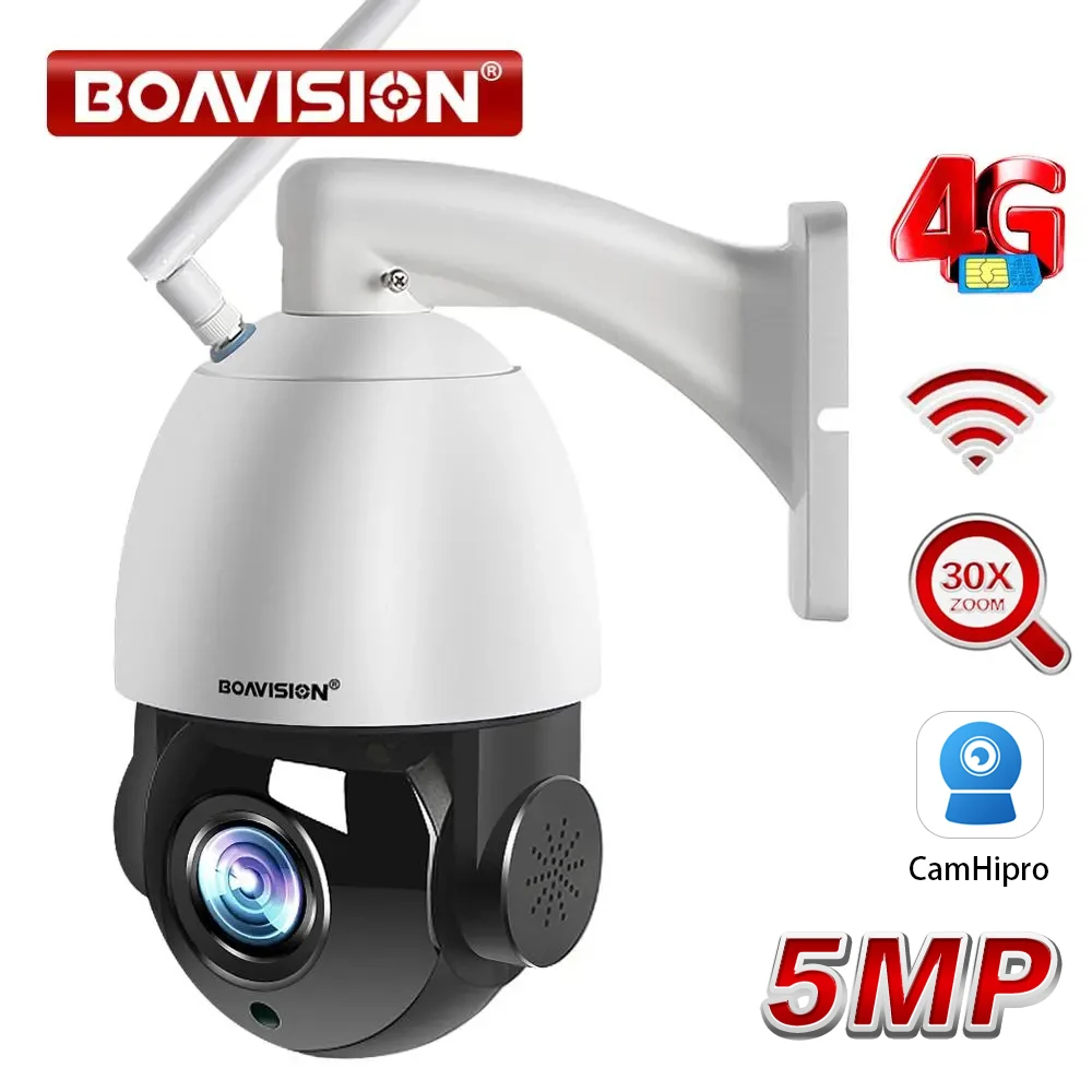 

Outdoor IP Camera 5MP 4g Sim card WIFI AI Auto Tracking 30X Zoom Wireless PTZ Speed Dome CCTV Camera Two Way Audio IR 80m Camhi