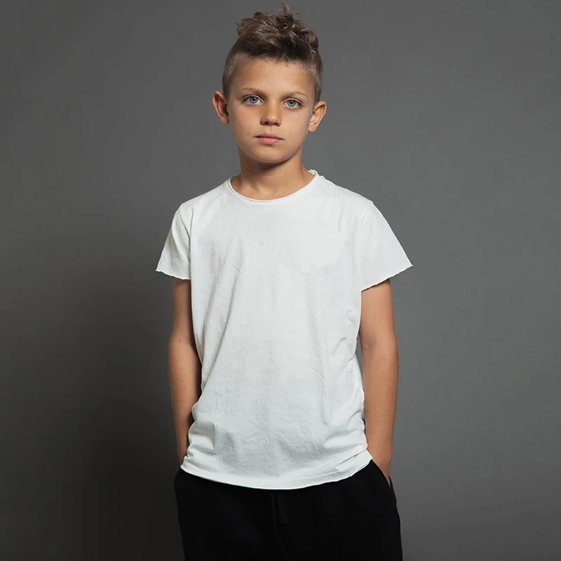 Camiseta de manga corta de algodón para niños y niñas, Color sólido, negro, blanco, gris, ropa para niños de 2 a 10 años