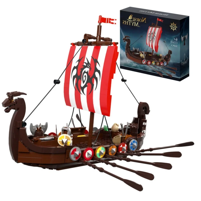 Hot Medieval Military Viking Ship Boat Model Building Blocks Figures Boat Bricks Ship in A Bottle Funny Expert Toys for Kids