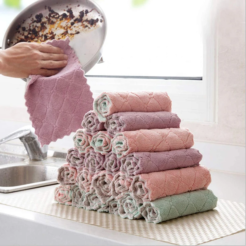 5pcs Double-layer Absorbent Microfiber Kitchen Dish Cloth Non-stick Oil Household Cleaning Cloth Wiping Towel Home Kichen Tool kitchen towel microfiber dish cloths cleaning cloth microfiber towel microfiber wash towel dish cleaning cloth microfiber dish cloth towel cleaning cloth dish cloth