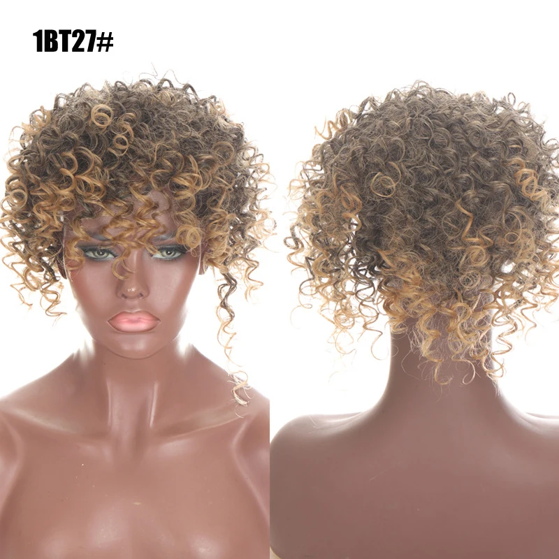 peruca curta com franja sintético encaracolado loira cabeça superior bloco de substituição do cabelo falso para as mulheres cobrindo peruca de cabelo branco parte