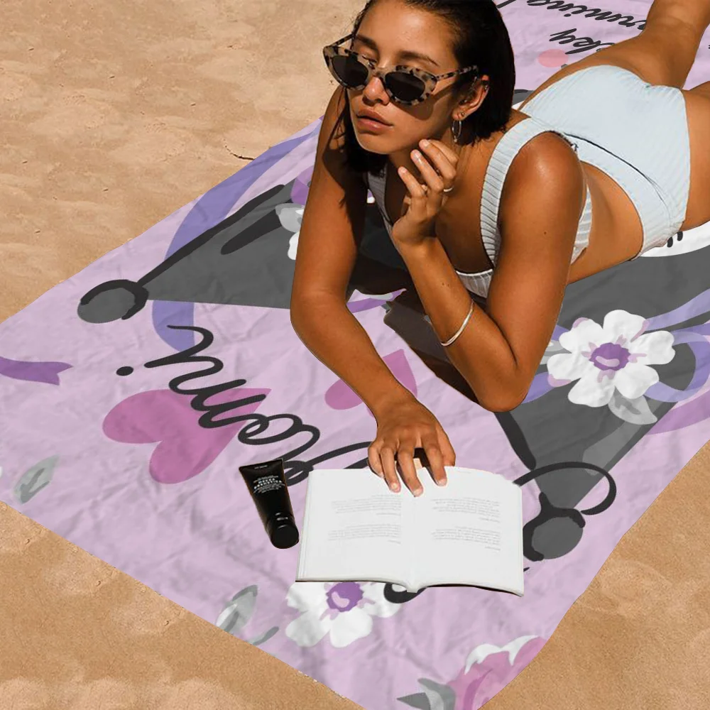 K-Kuromi Cartoon Microfiber Printed Beach Towel Mountain Climbing Yoga Beach Swimming Running Absorbent Soft Towel 2