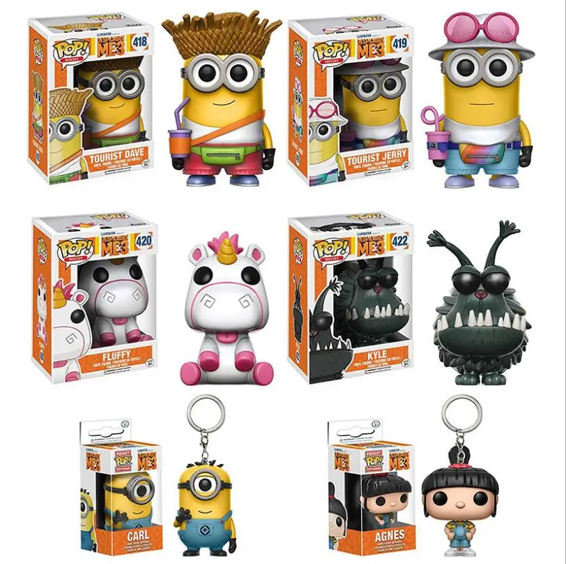 thumbnail image 1 of Funko Despicable Minions Me 3 Tourist Jerry Dave Unicorn Fluffy Kyle Agnes brinquedos Figura de acción Colección juguetes para niños, 1 of 5