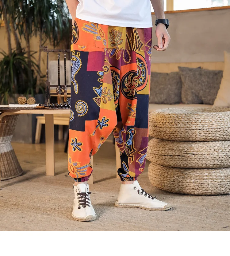 2022 Summer Mens Baggy Cross Pants Men Women Hip-hop Print Wide Leg Pants Male Casual Vintage Long Trousers mens harem joggers