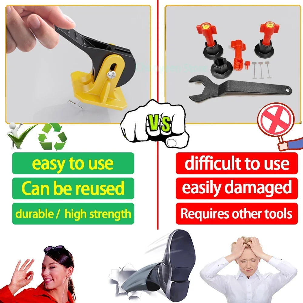Tile Spacers Tile Leveling Clips Tile Leveling Tools Yellow Tile Leveling System Clips Floor Ceramic Porcelain Tile Levelers Spacers Set Kit for Laying Wall Construction Tools