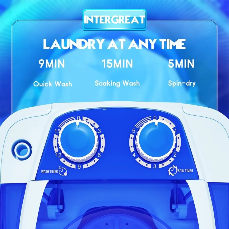 INTERGREAT Portable Washing Machine, 11 Lbs Mini Small Washer Machine, Single Tub Laundry Washer for Apartments, Dorms,Traveling 3