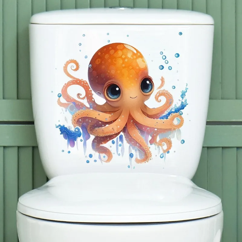 Toilet Wall Stickers Ocean Series Watercolor Hand Drawn Jellyfish Whale Bathroom Decor