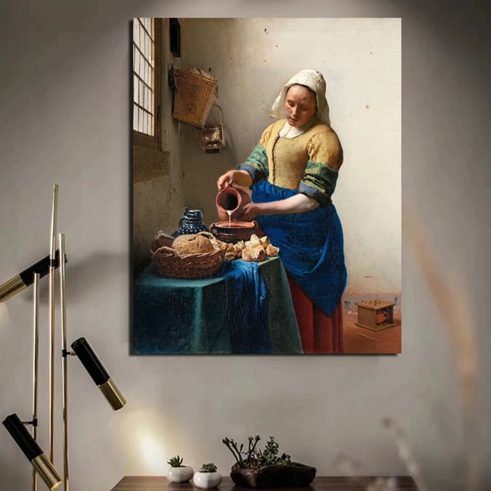 DIY 5D Gyémánt Festészet Lá Fejőlány Hiánytalan Gyémánt Mozaik Átlép vmin Öltés kits János vermeer Festészet haza dekorációs Szlöjd
