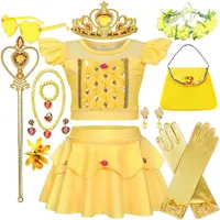 2025 Disney Kids Swimwear Cosplay Belle Princess Baby Girl  Bathroom Summer Costume Swimming Birthday Party Cute Dress Set