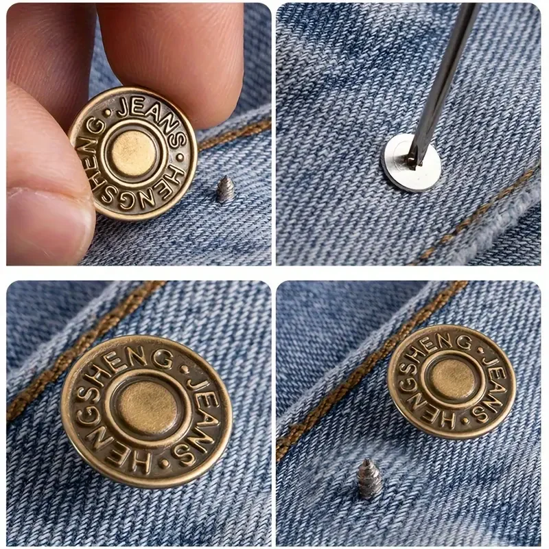 10PCS Adjustable No-Sew Bronze Jeans Buttons - Durable Metal Denim Clothes...