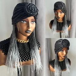 WIGERA Medium Ombre Black Gray Braided Headband Wig with Turban Scarf (T1B/Light Grey)