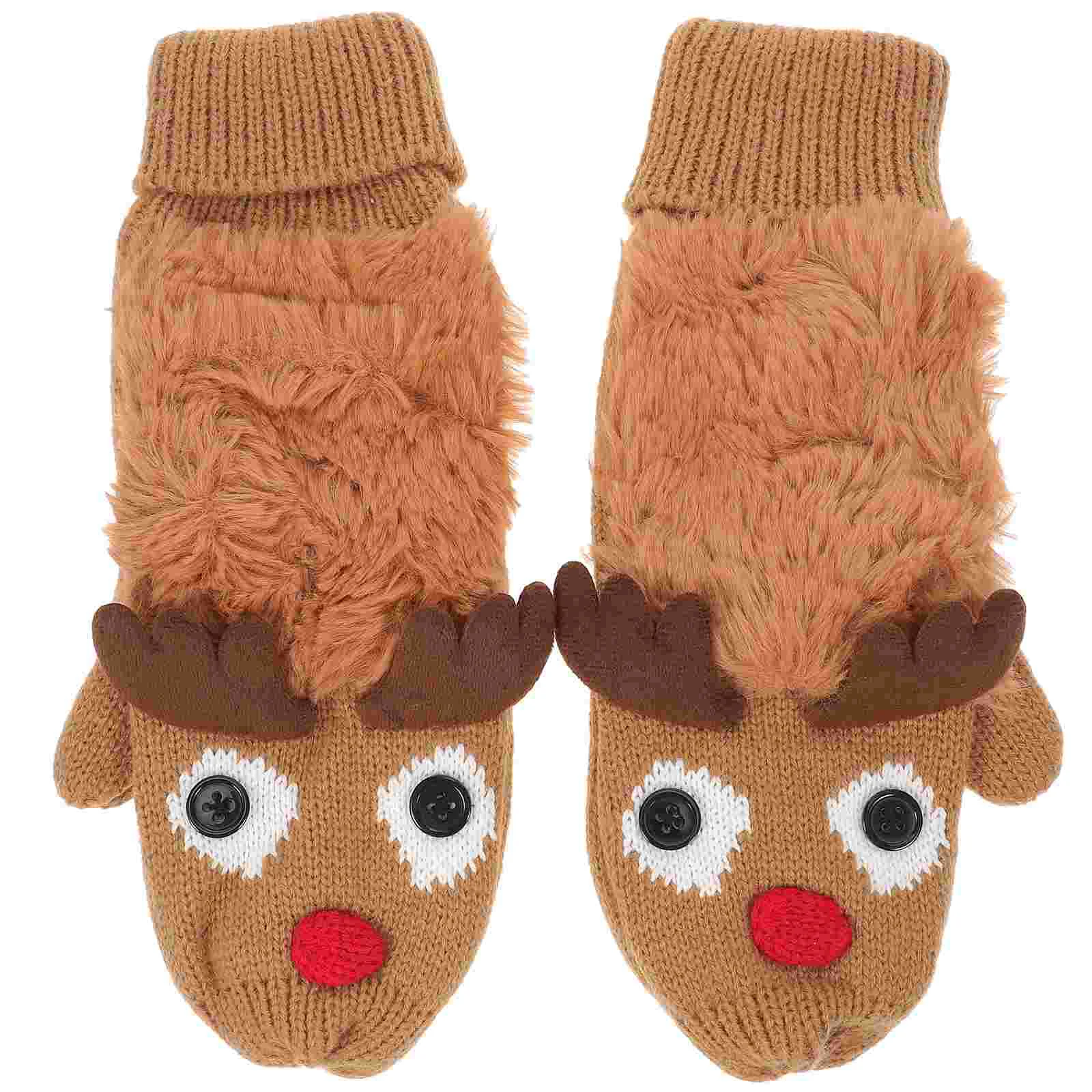 

1 Pair Winter Gloves Christmas Deer Gloves Warm Knit Gloves Full Finger Mittens