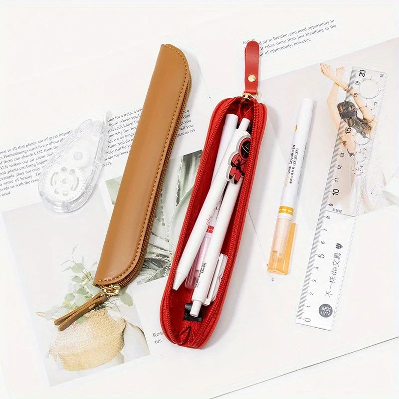Sleek PU Leather Zippered Pencil Case and Stationery Holder