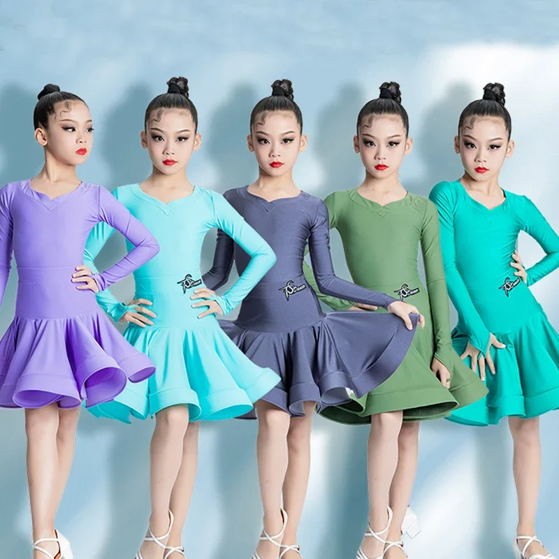 

2023 New Children'S Latin Dance Competition Costumes Girls National Standard Ballroom Dance Dress Professional Clothes SL8010