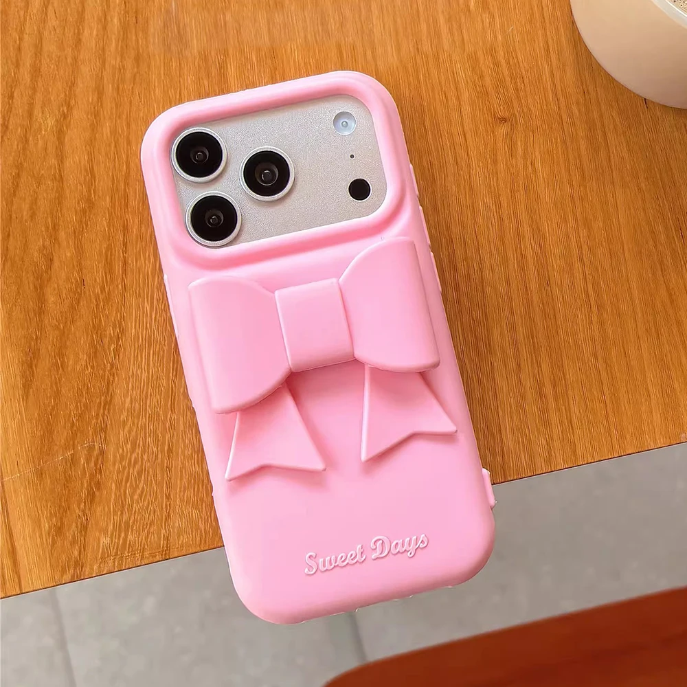 Charming 3D Pink Bowknot Soft Silicone Phone Case - Lovely Bow Shockproof Back Cover
