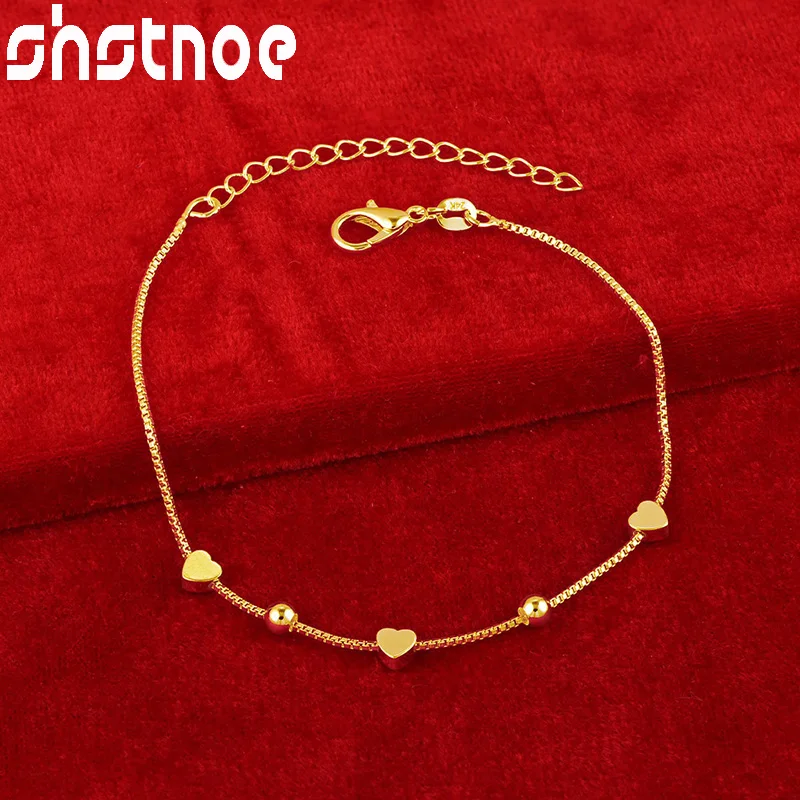 

SHSTONE 24K Gold Solid Heart Beads Bracelet For Woman Fashion Charm Jewelry Lady Cute Hand Chain Wedding Bangles Birthday Gifts