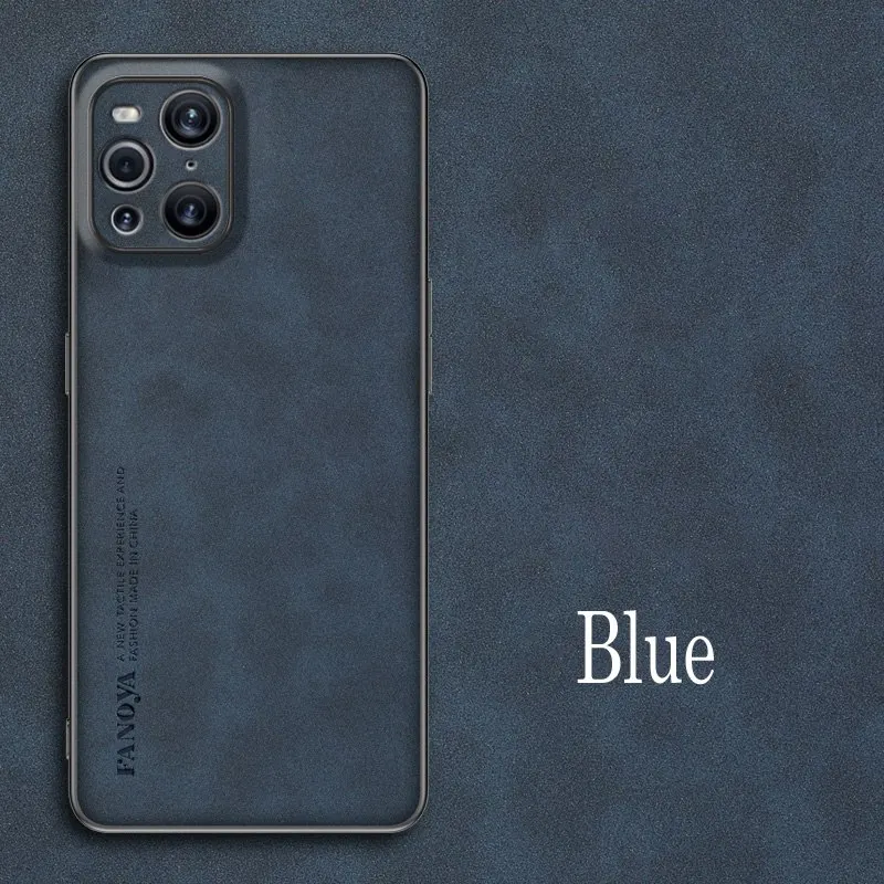 FitBAG Custodia In Pelle Nappa Blu Per Oppo Find X3 Neo - Made In Germany - Con Imbottitura In Microfibra E Funzione Pulizia Display