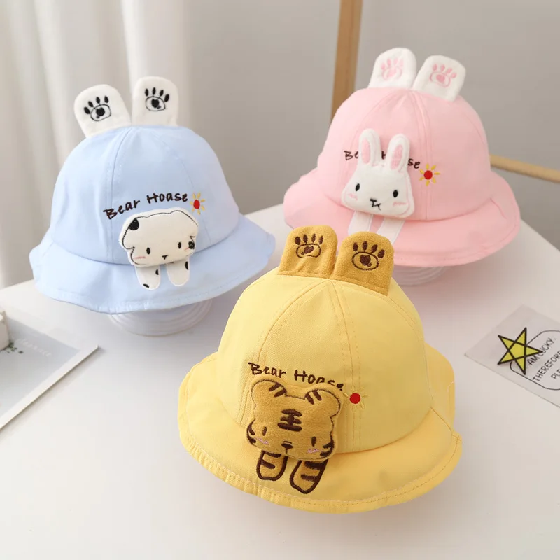 3Pcs/Pack Autumn Cartoon Fisherman Hat Boys Girls Cute Bear Cotton Hats Kids Headwear Accessories Children Sunshade Cap 3-24M