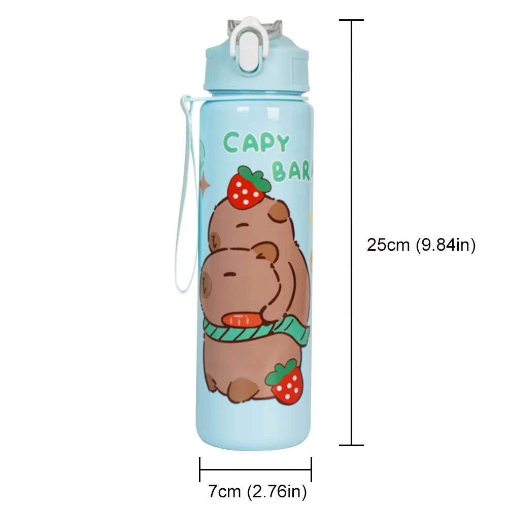 Copo de palha de desenho animado capivara, garrafa de água isolada fofa com zíper, grande capacidade, leve e portátil para escola, ao ar livre 6
