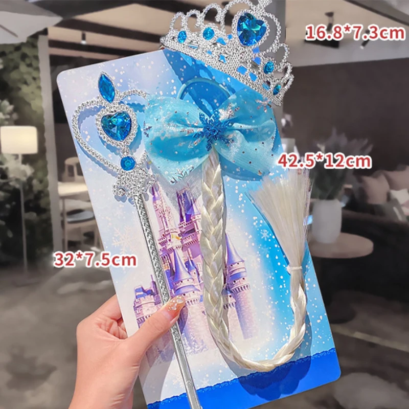 3Pcs/Set Little Girls Elsa Magic Wand Queen Crown Snowflake Weaving Braid Cosplay Props Kids Play Toys Crystal Accessories