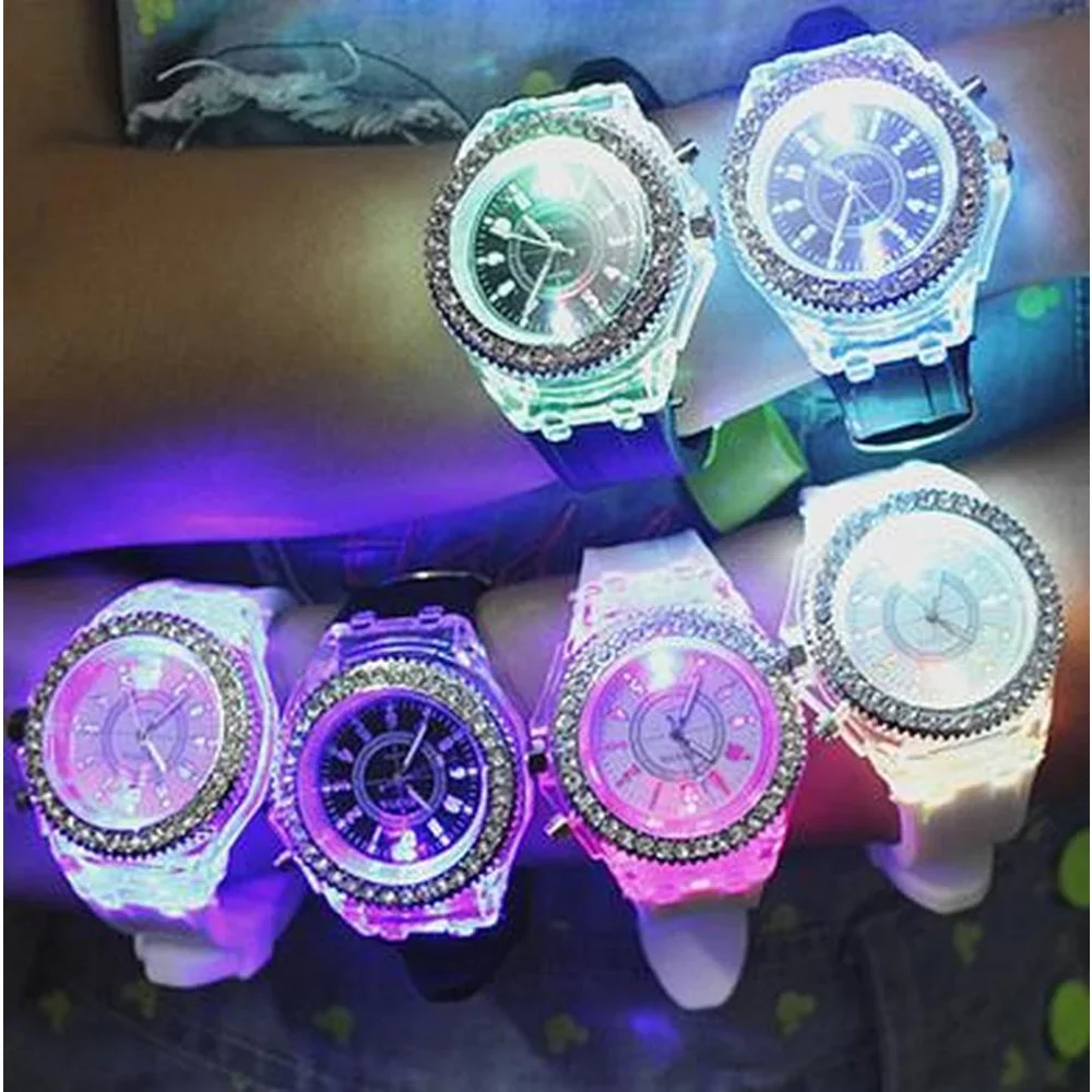Luminous Personality Rhinestone LED Smart Watch Harajuku Korean Fashion Trend Male and Female Student Couple Jelly Quartz