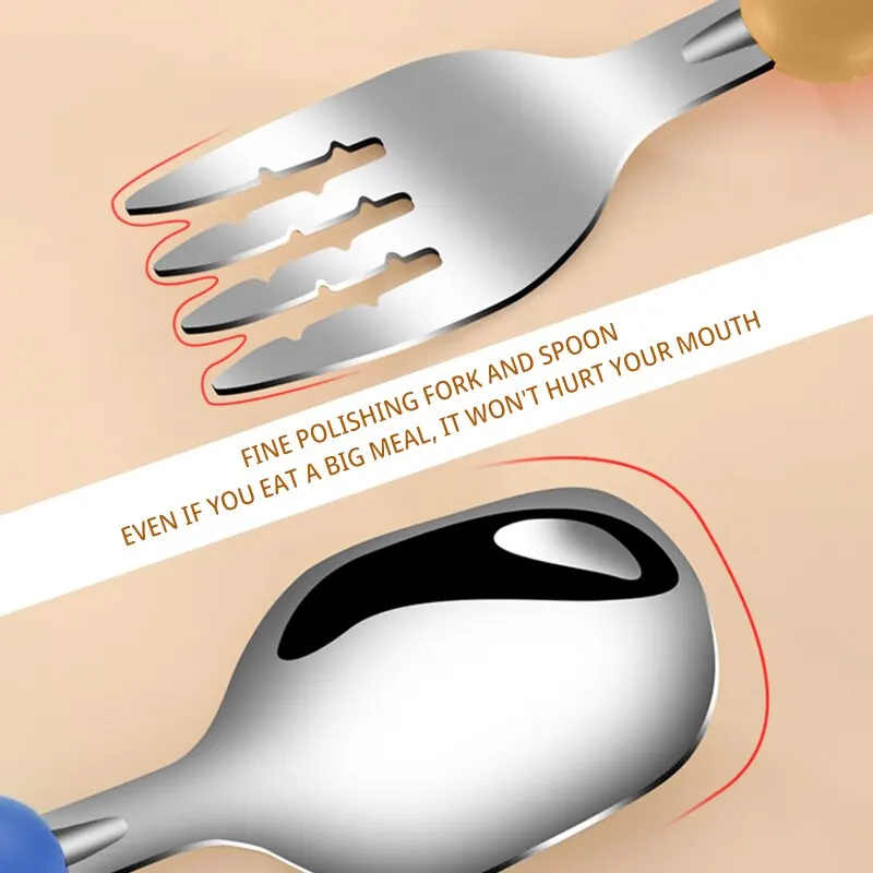 2PCSChildrens Tableware 304 Food Grade Stainless Steel Knife And Fork Baby Eating Training Utensils_voghion.com