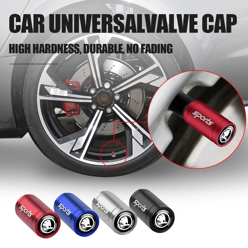 Car Stying 4Pcs Sports Emblem Metal Wheel Tire Valve Stem Caps Per Skoda Vrs Fabia Rapid Superb Octavia A 5 A 7 2 Kodiaq Scala