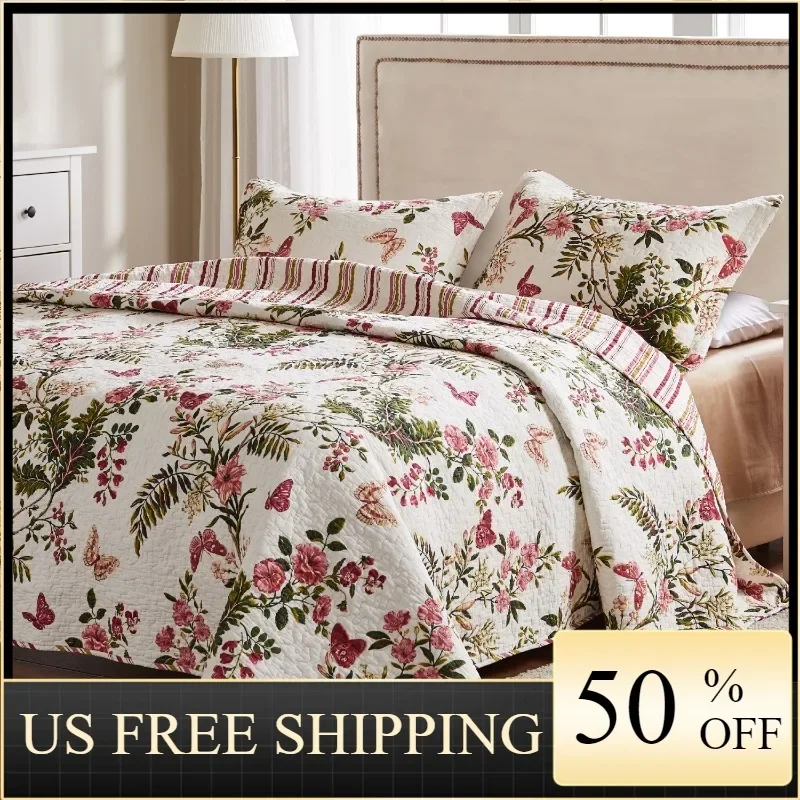 

Greenland Home Fashions Butterflies 100% Cotton Botanical Quilt Set, 2-Piece Twin/Twin XL Quilt Sets