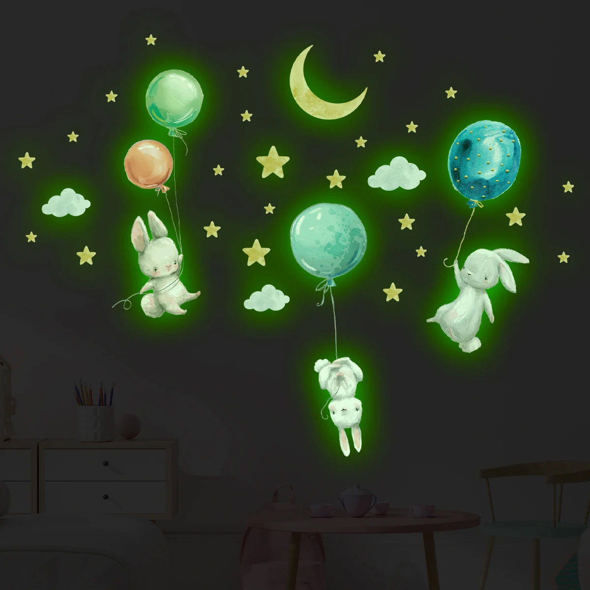 Luminous Wall Stickers Cartoon Cute Elephant Balloon Star Animal For Bedroom Living Room Nursery Decoration
