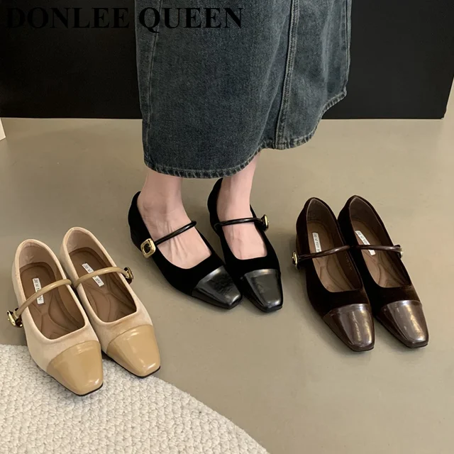 2024 Spring Flats Shoes Women Niche Design Sense Shallow Square Toe Retro Almond Head Cross Strap Flat Heels Mary Jane Ballerina