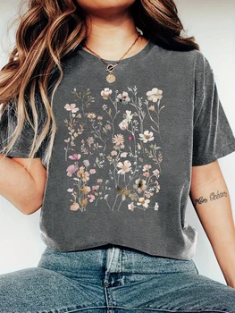 Harajuku Flowers and Plants Vintage Women T Shirt Short Sleeve Crew Neck Summer Tshirt Tops for Women Clothes 1