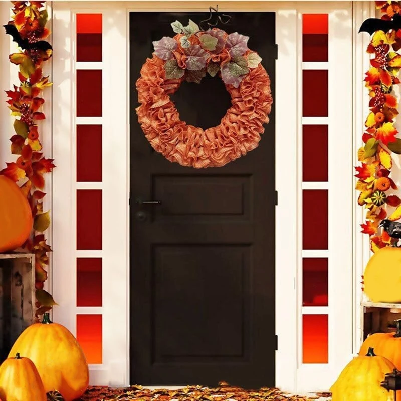 

1 шт. осенний джутовый венок, Осенний венок на День Благодарения, венок с тыквой для входной двери, фермерский венок, с декором из кленовых листьев