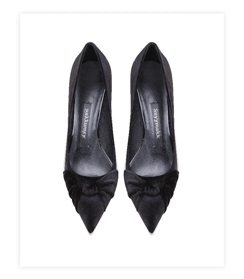 Luxury Women's Butterfly-Knot Flock High Heel Pumps 2026 High-Heeled Pointed Toe Office Shoes Fashion Ladies Women Heels Shoes