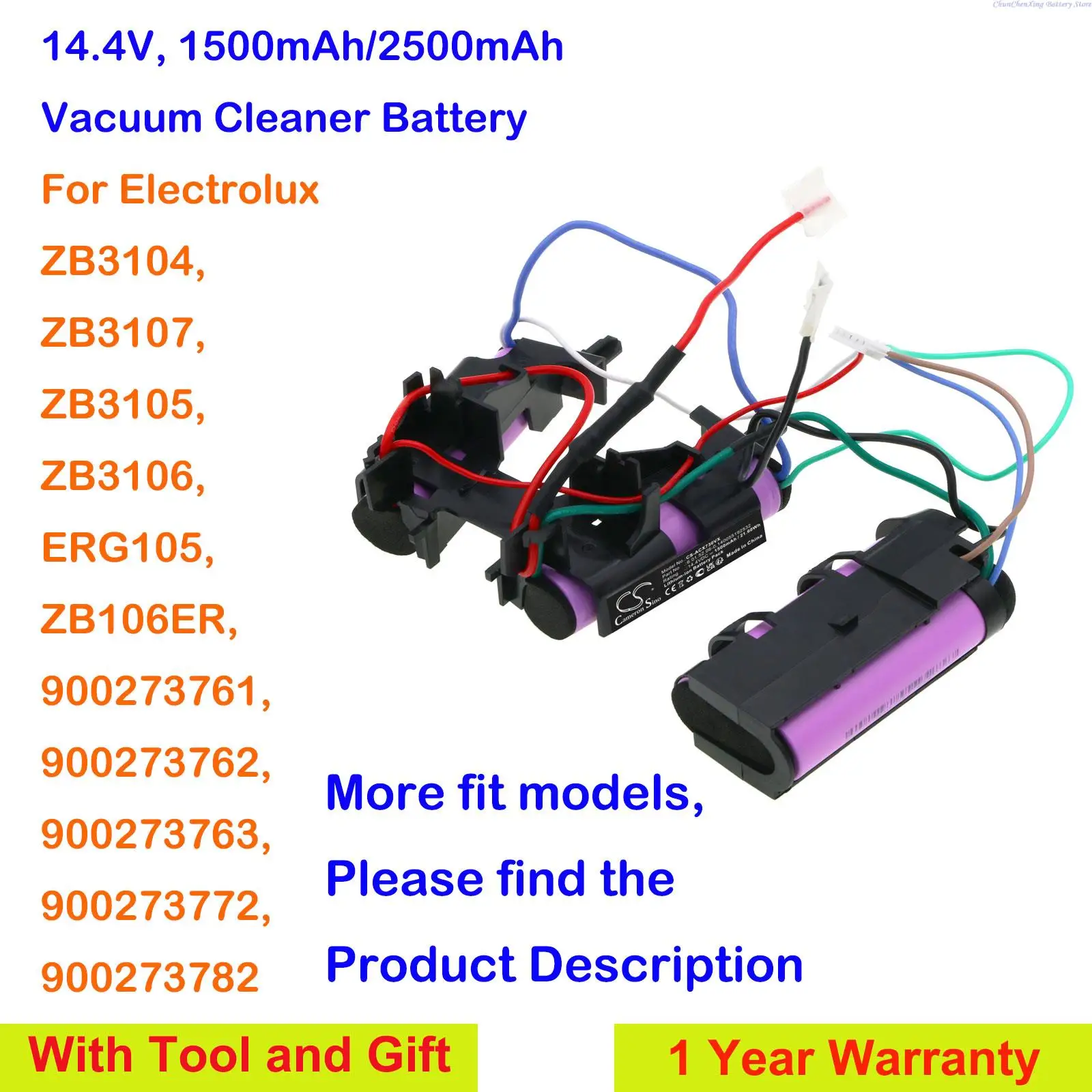 Cs 1500mah/2500mah Vacuum Cleaner Battery For Electrolux Eer73ho,eer73igm,eerc72eb,eerc72iw