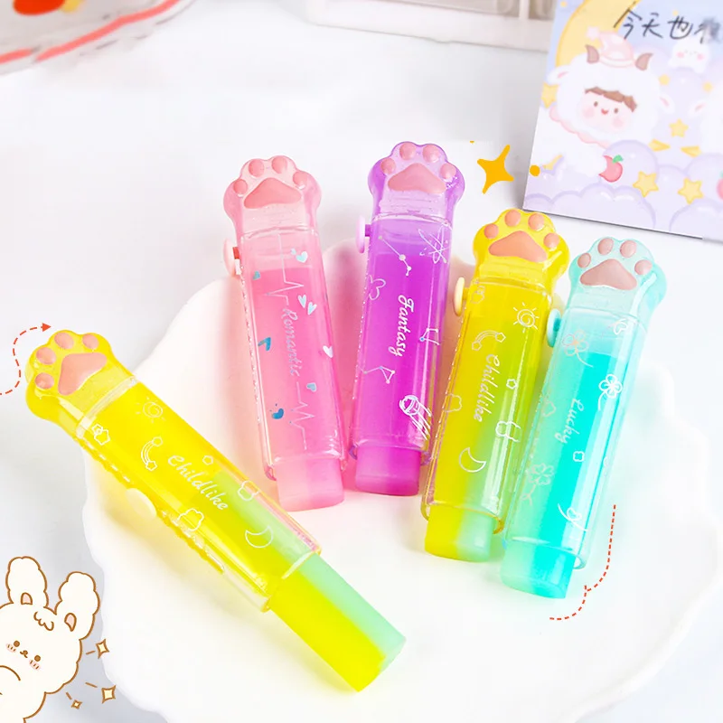 Pencil Eraser Cute Cat Paw Retractable Erasers Gradient Colors Ice Cream & Jelly Colors No Residue Ideal for Student Use